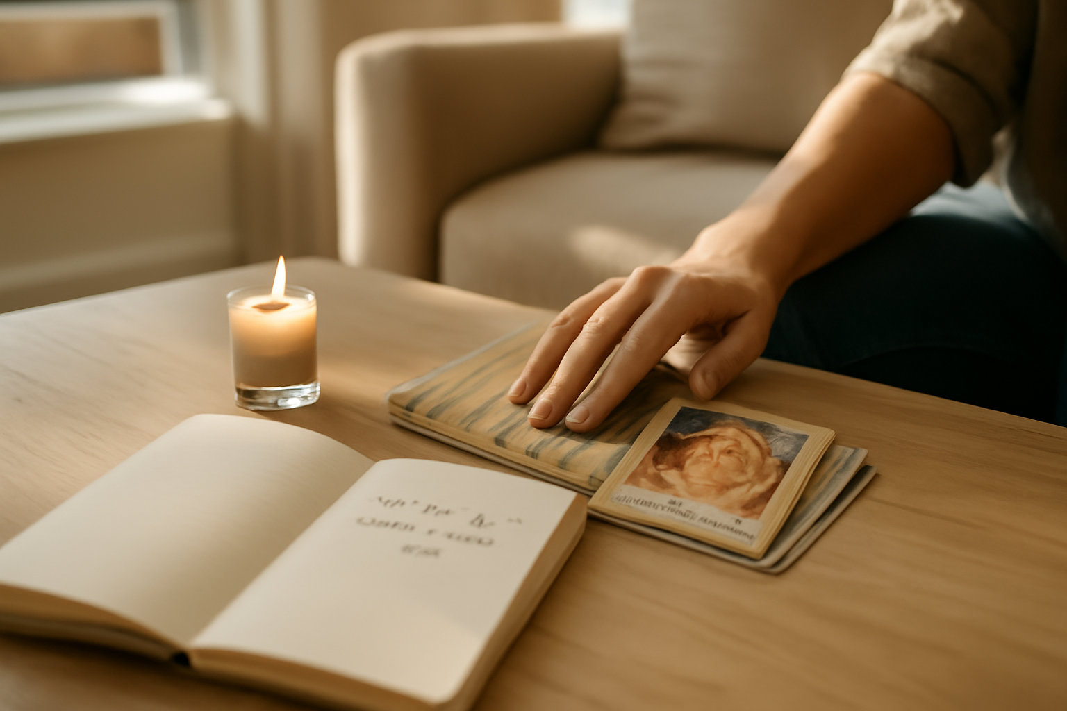 cartes des anges gratuit sur une table en bois près d’une bougie