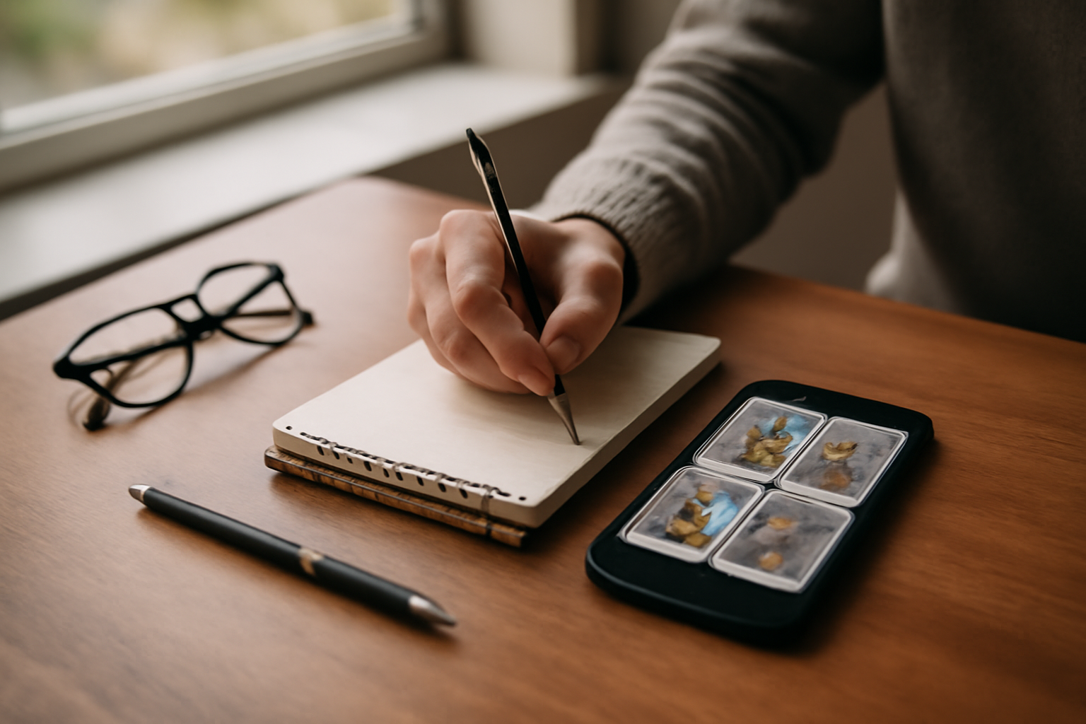tarot amour en ligne : prise de notes sur téléphone après un tirage