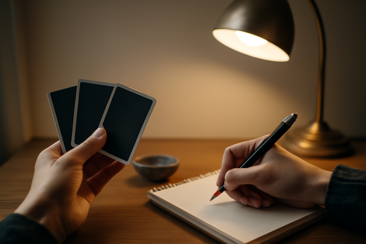 tirage tarot des anges gratuit 3 cartes avec carnet et lampe de bureau
