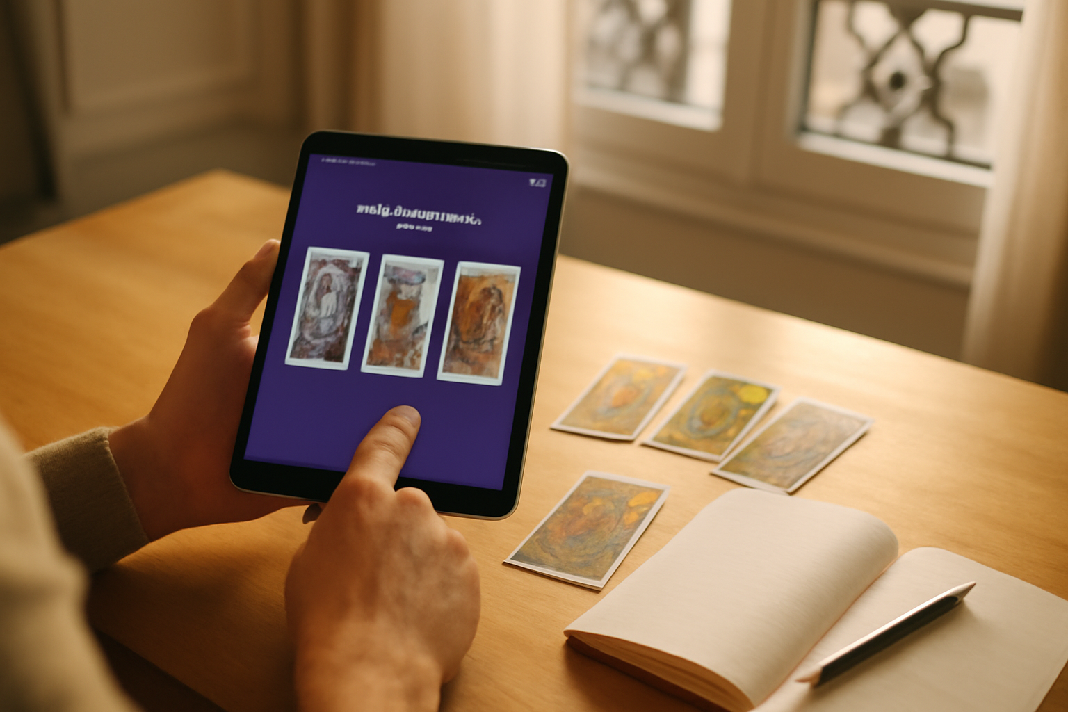 tirage carte en ligne tarot gratuit sur table avec cartes de tarot