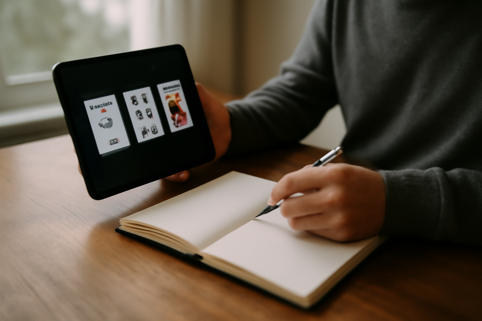 oracle belline avenir gratuit : carnet et tirage en 3 cartes sur table, lumière naturelle