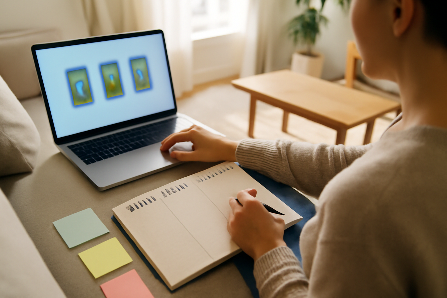 tirage oracle Belline en ligne 3 cartes : carnet avec étapes passé présent futur