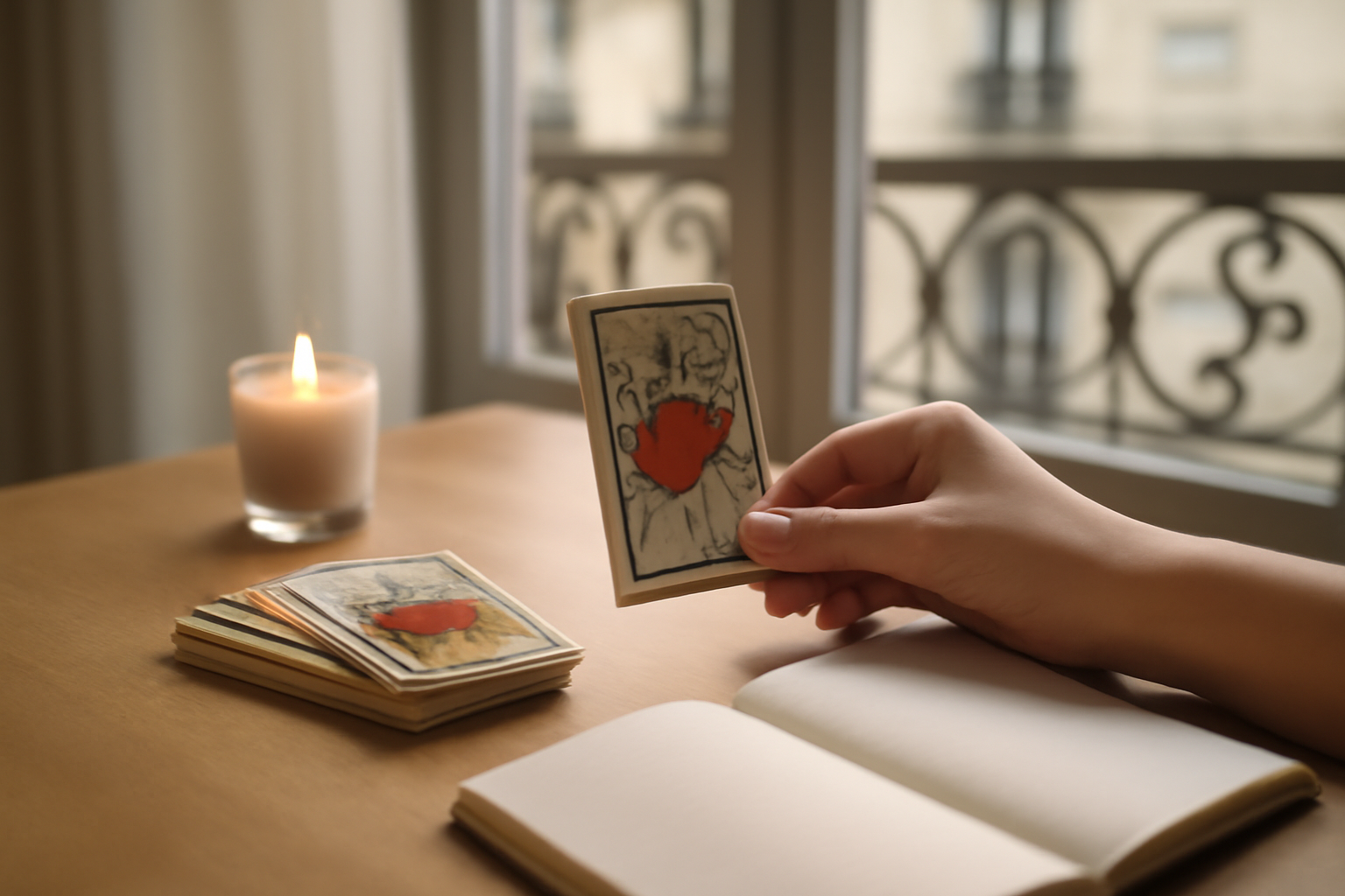 oracle belline avenir : tirage sur table avec cartes et bougie