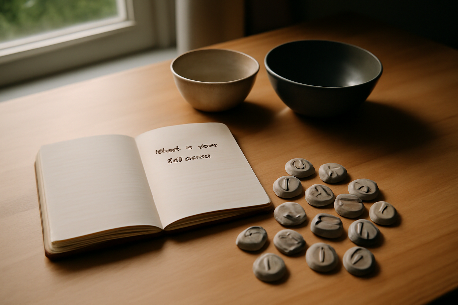 runes oui non gratuit tirage en ligne sur table bois avec runes et carnet