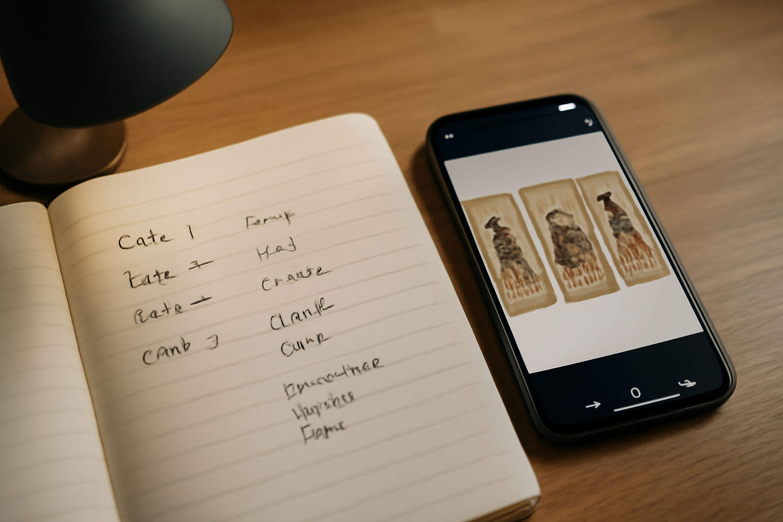 Ordre des cartes du tarot persan en ligne noté sur un carnet