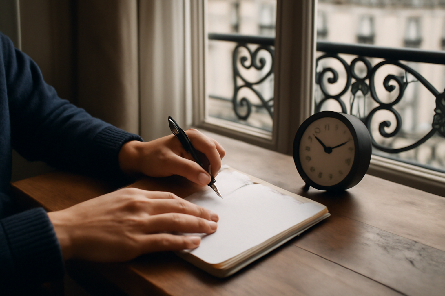 perception extrasensorielle : journal d’observation sur une table avec stylo et horloge
