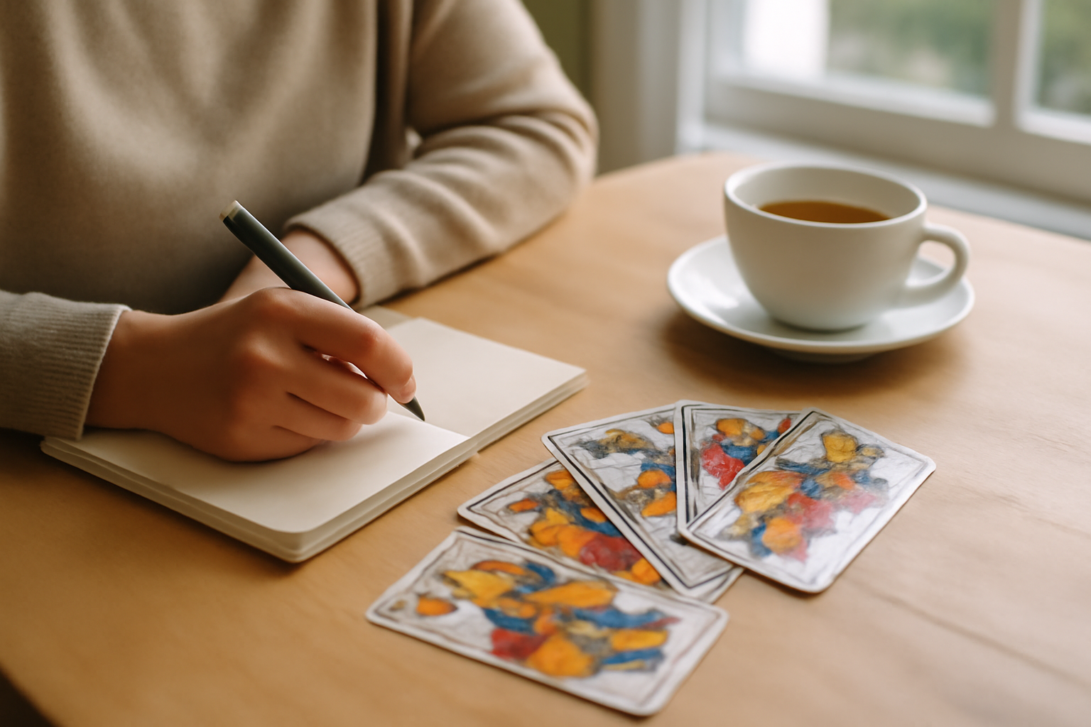 Tirage tarot oui non amour gratuit : question écrite et cartes posées sur table