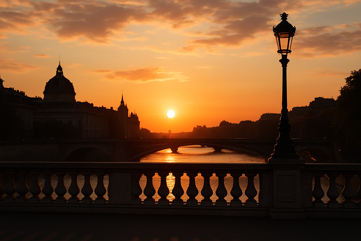 Vue du ciel à Paris au moment du coucher du soleil, repère Maghrib pour l’iftar